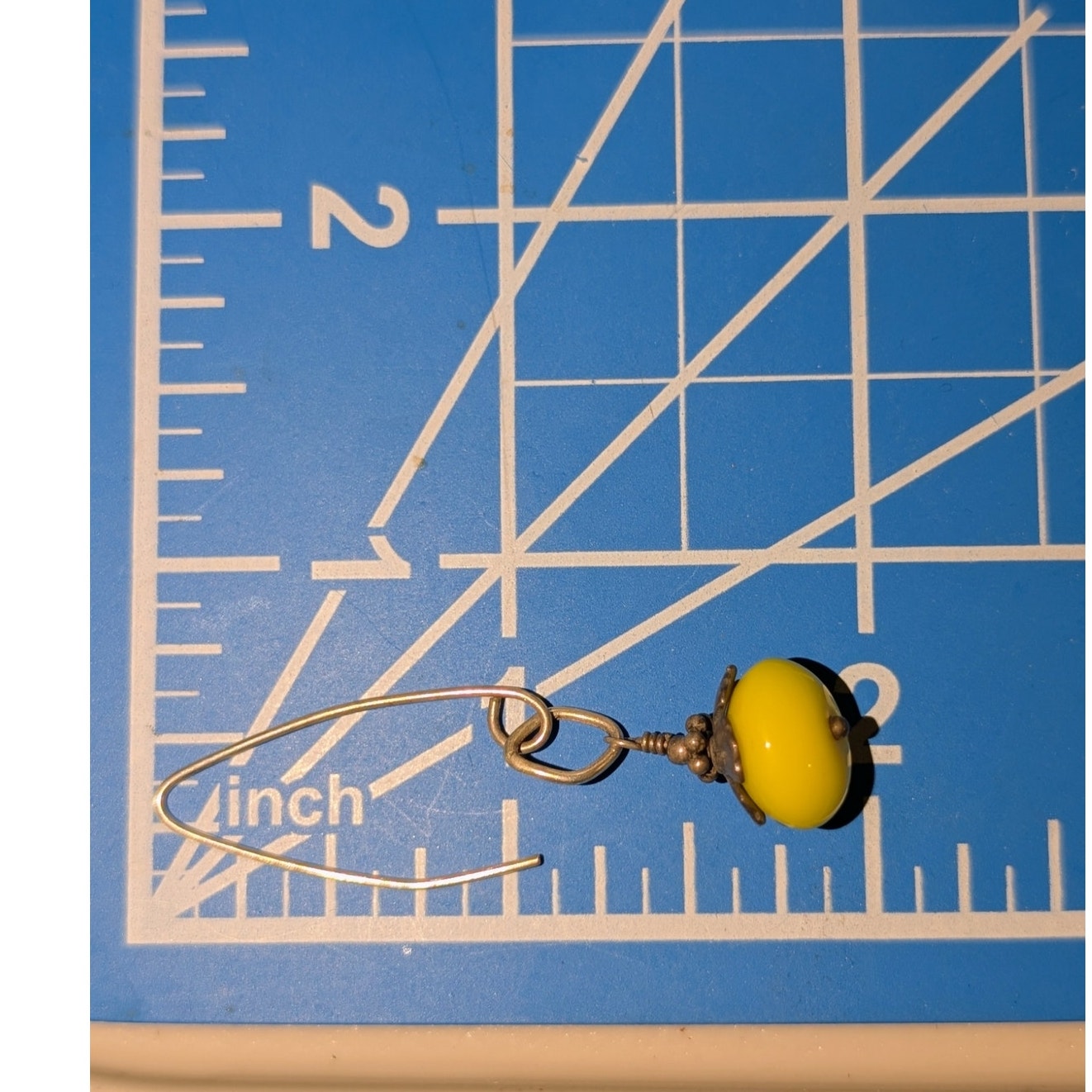 Vintage Pop of Yellow Glass Bead Sterling Wire Dangle Earrings