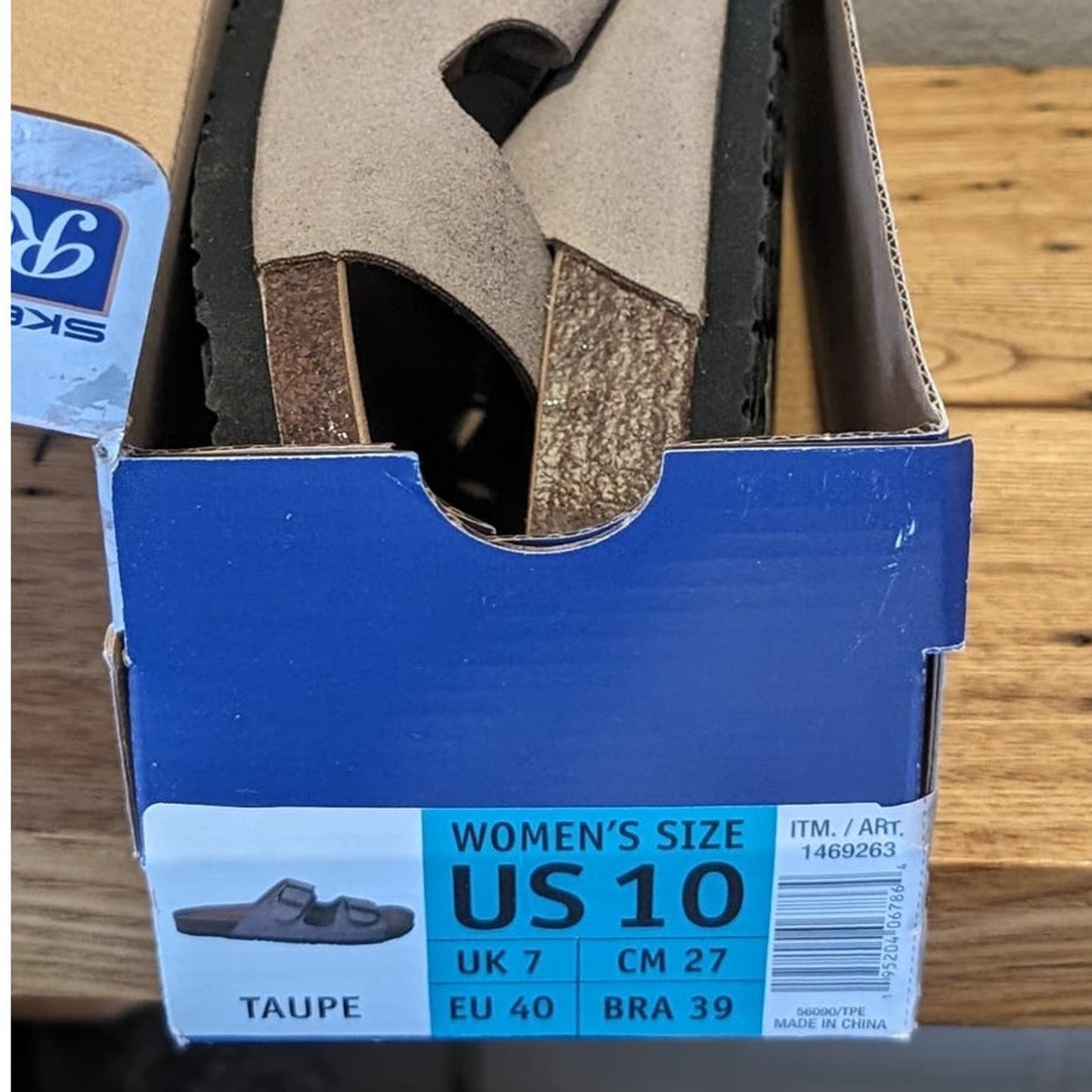 Skechers Relaxed Fit Taupe Luxe Foam Double Strap Buckle Sandal Womens Sz 10