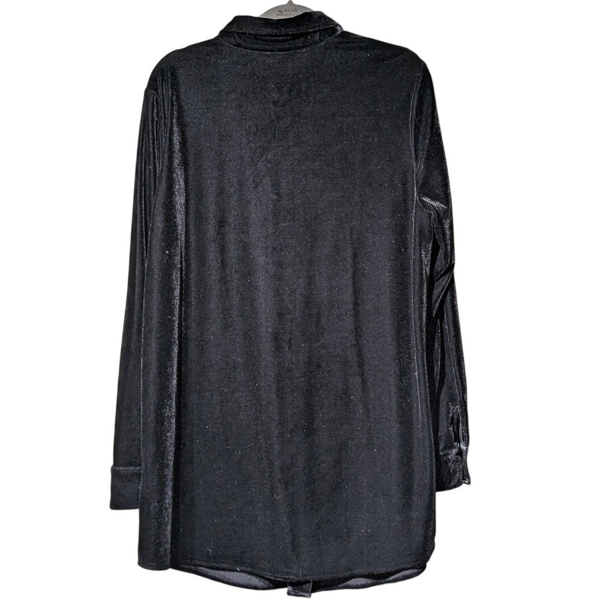 Soft Surroundings Black Velvet/Velour Button Up Collar Tunic Shirt Women's Sz M
