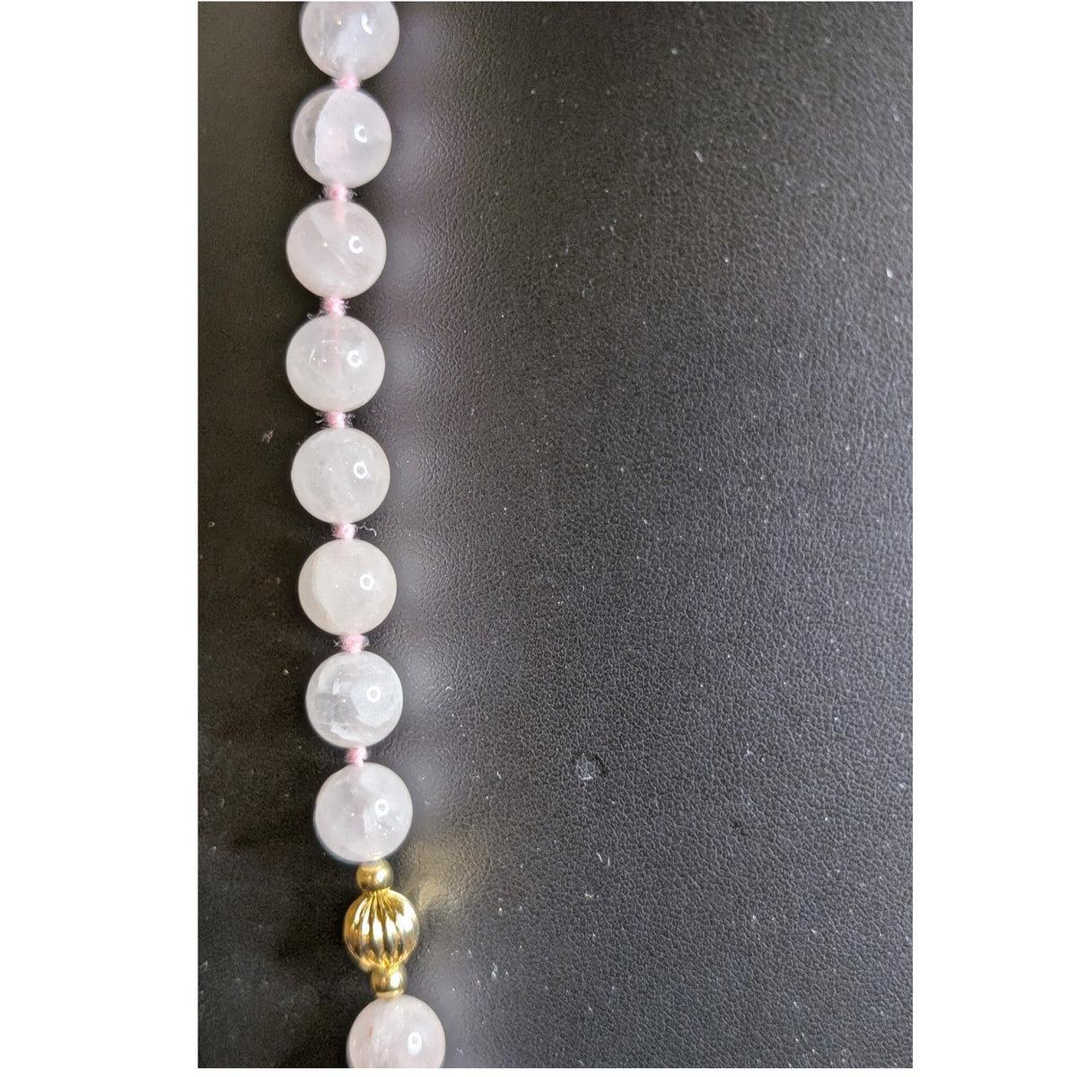 Ice Cold Rose Quartz & Gold Striated Bead Hand Knotted Over the Head Necklace