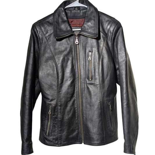 FLYING BIKES Oakwood NY Chapter Leather Zip Front Motorcycle Jacket Sz L