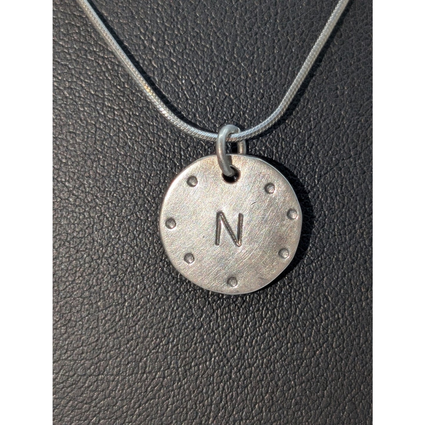 Vtg Emily Sterling Initial 'N' .5" Disk Pendant 22" Snake Chain Necklace