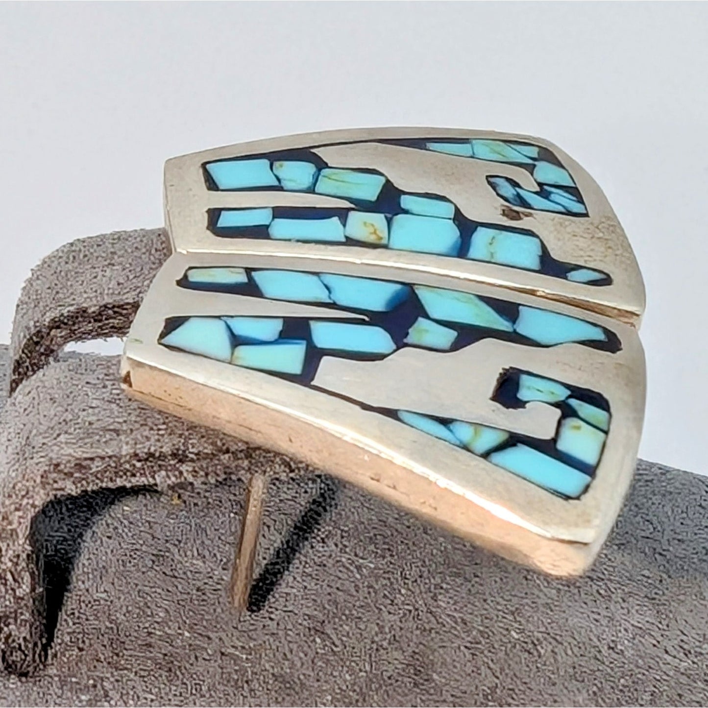 Vintage Taxco Mexico 925 Sterling Silver Turquoise Inlay Post Earrings 9.70g