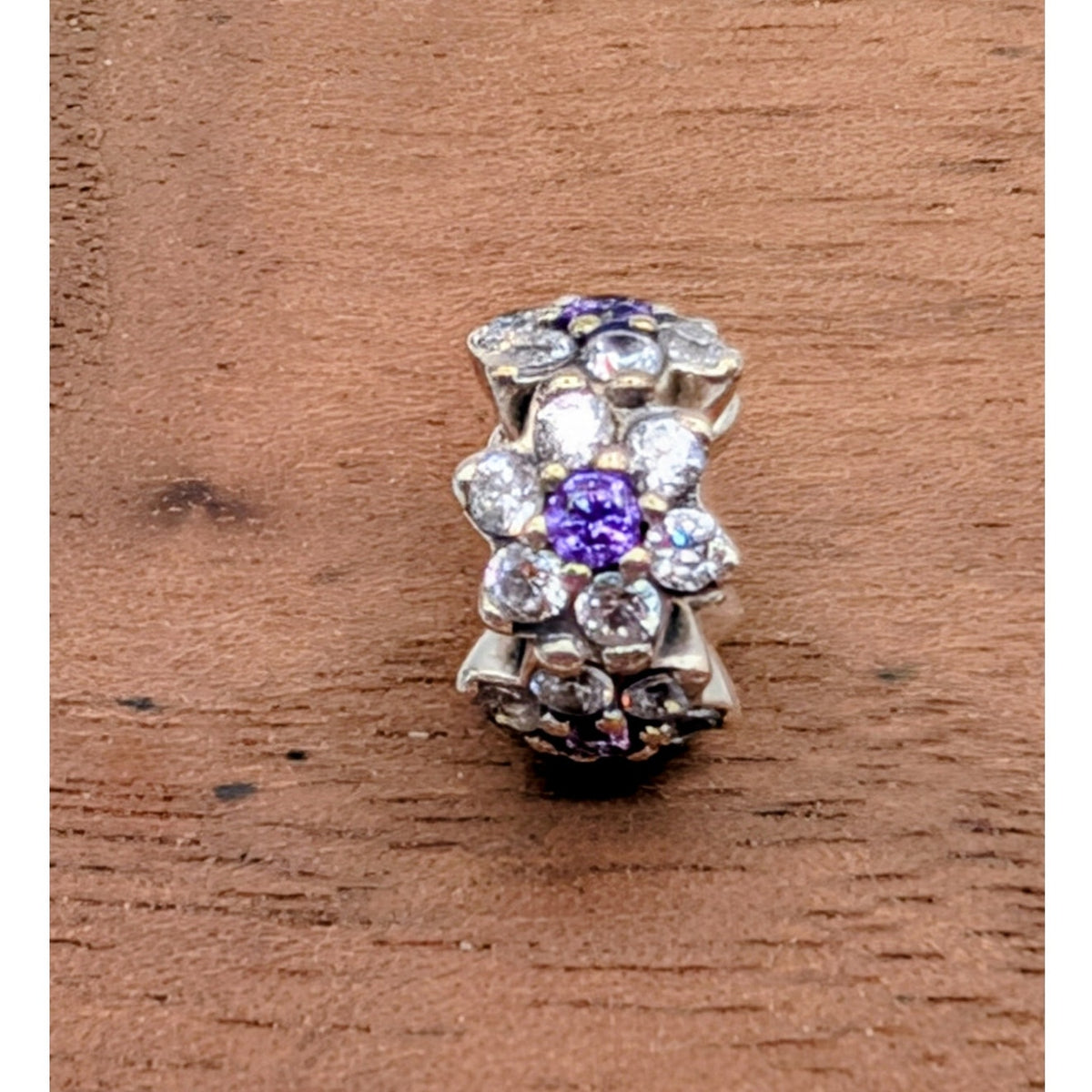 Retired Pandora Forget Me Not Purple Zirconia Sterling Silver Spacer Charm