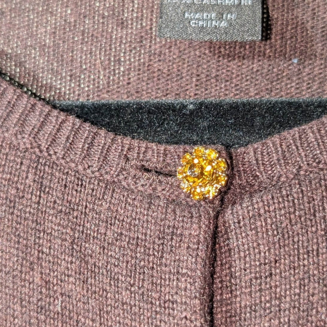 Express Design Studio Silk Cashmere Brown Rhinestone Button Cardigan Sweater L