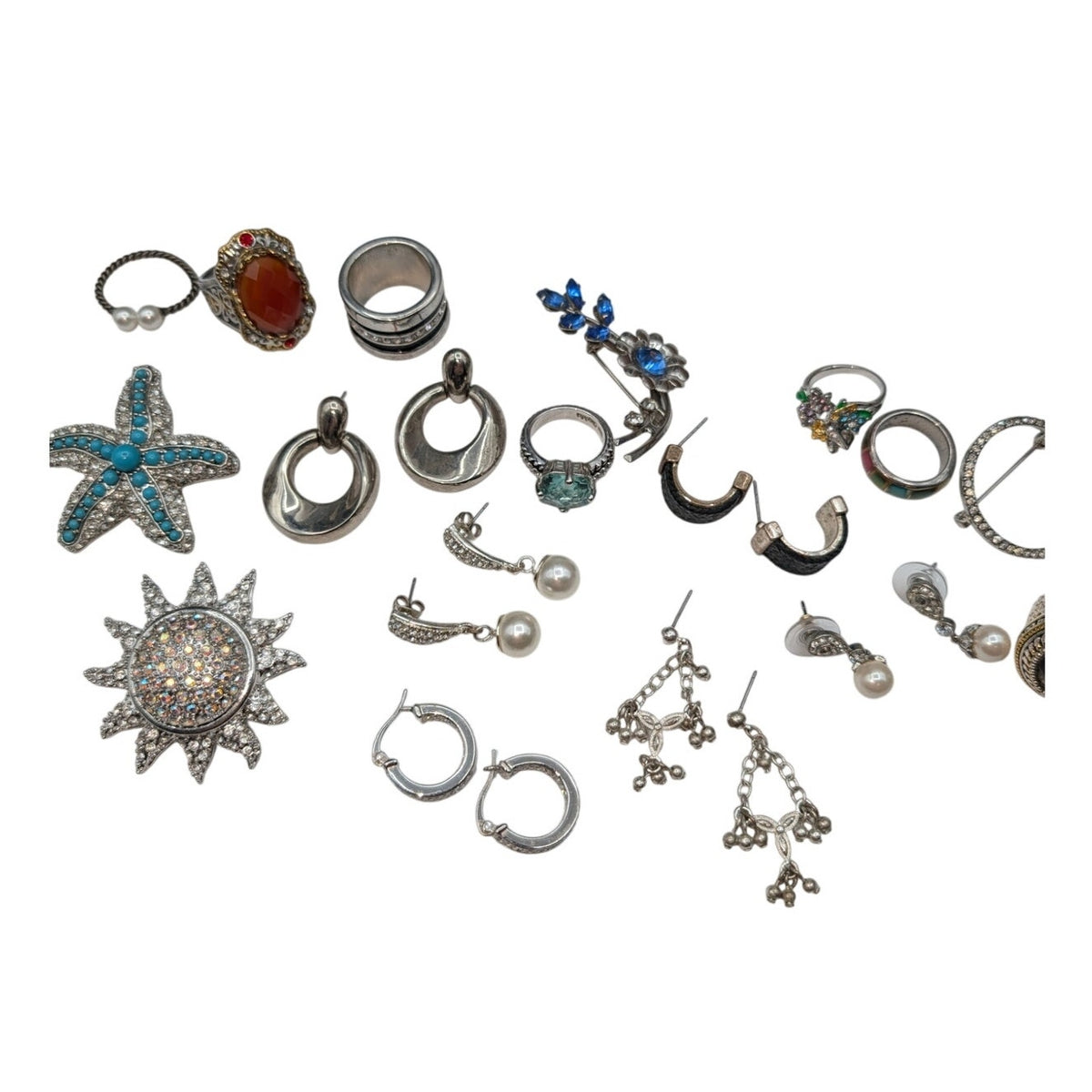 Reseller's Delight Curated Silver Tone Lot of 33 Pieces of Jewelry