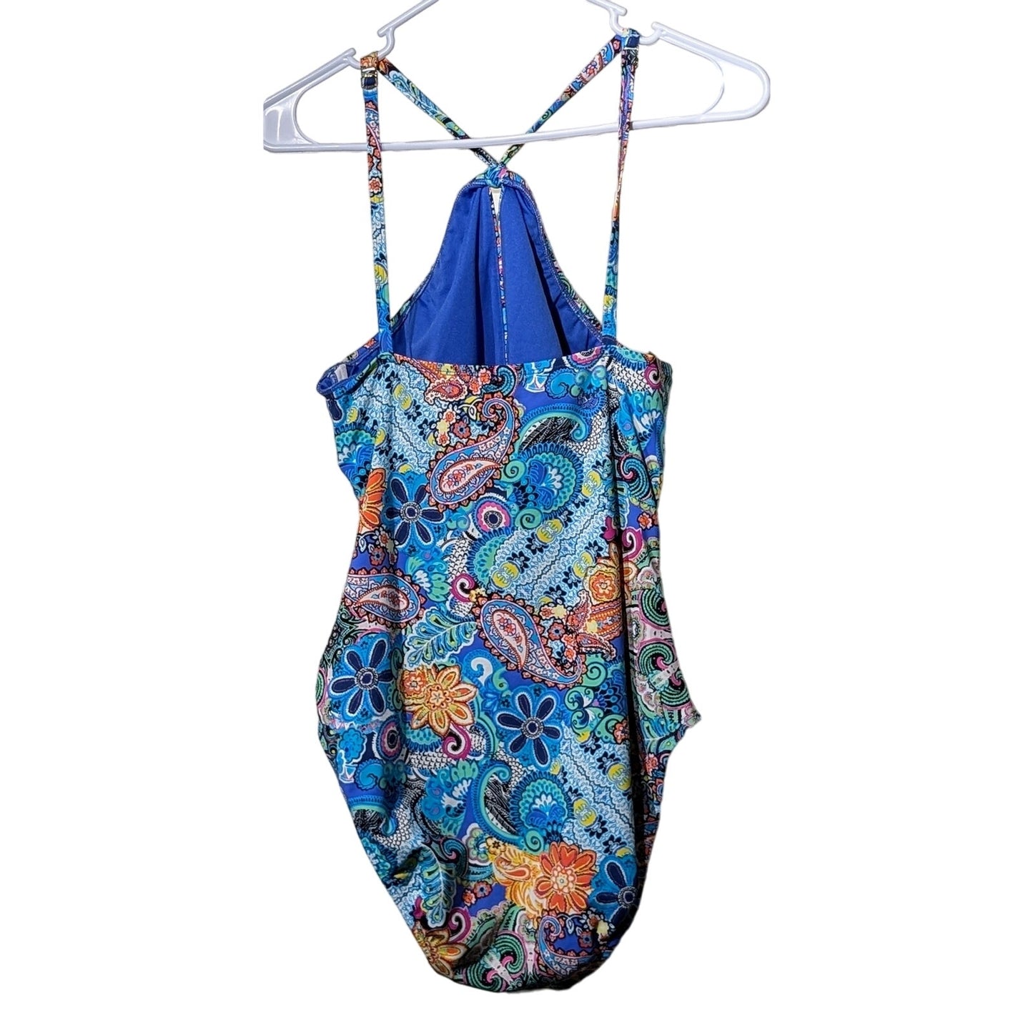 Bleu Rod Beattie Keyhole Paisley Blue Teal Multi Womens Bandeau Swim Suit Sz 8