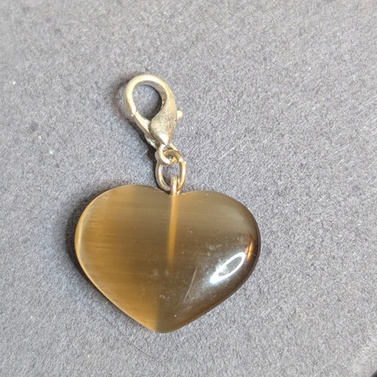 Vintage Brown Cats Eye Glass Heart Charm