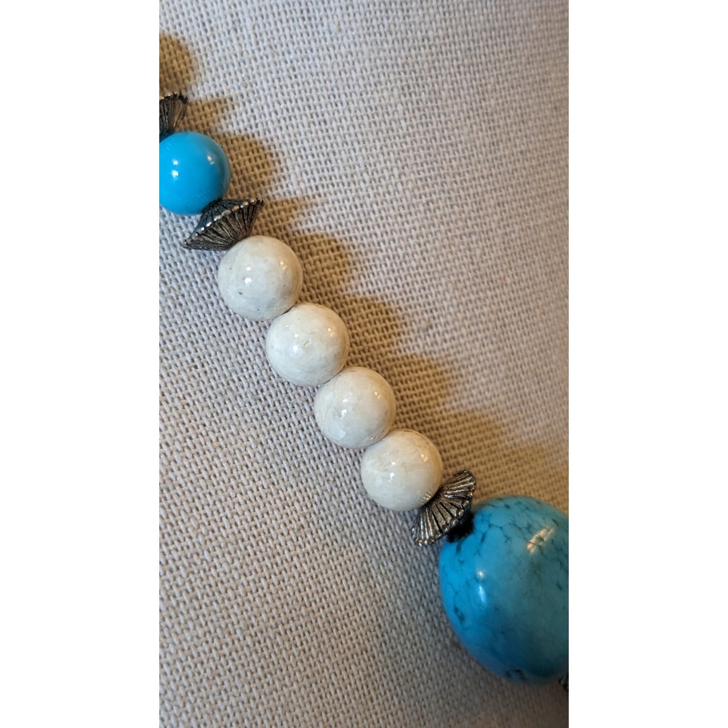 Blue and Cream Stone 17.5" Heavy Beaded Necklace