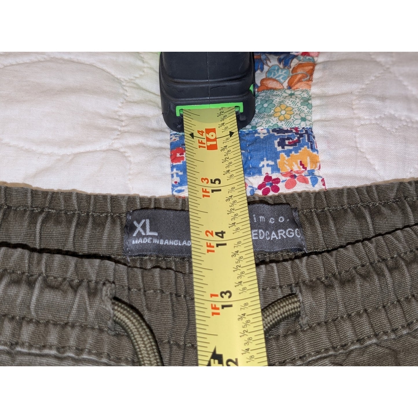 Denim Co. Cuffed Cargo Olive Green Elastic Drawstring Waist Canvas Jean Size XL