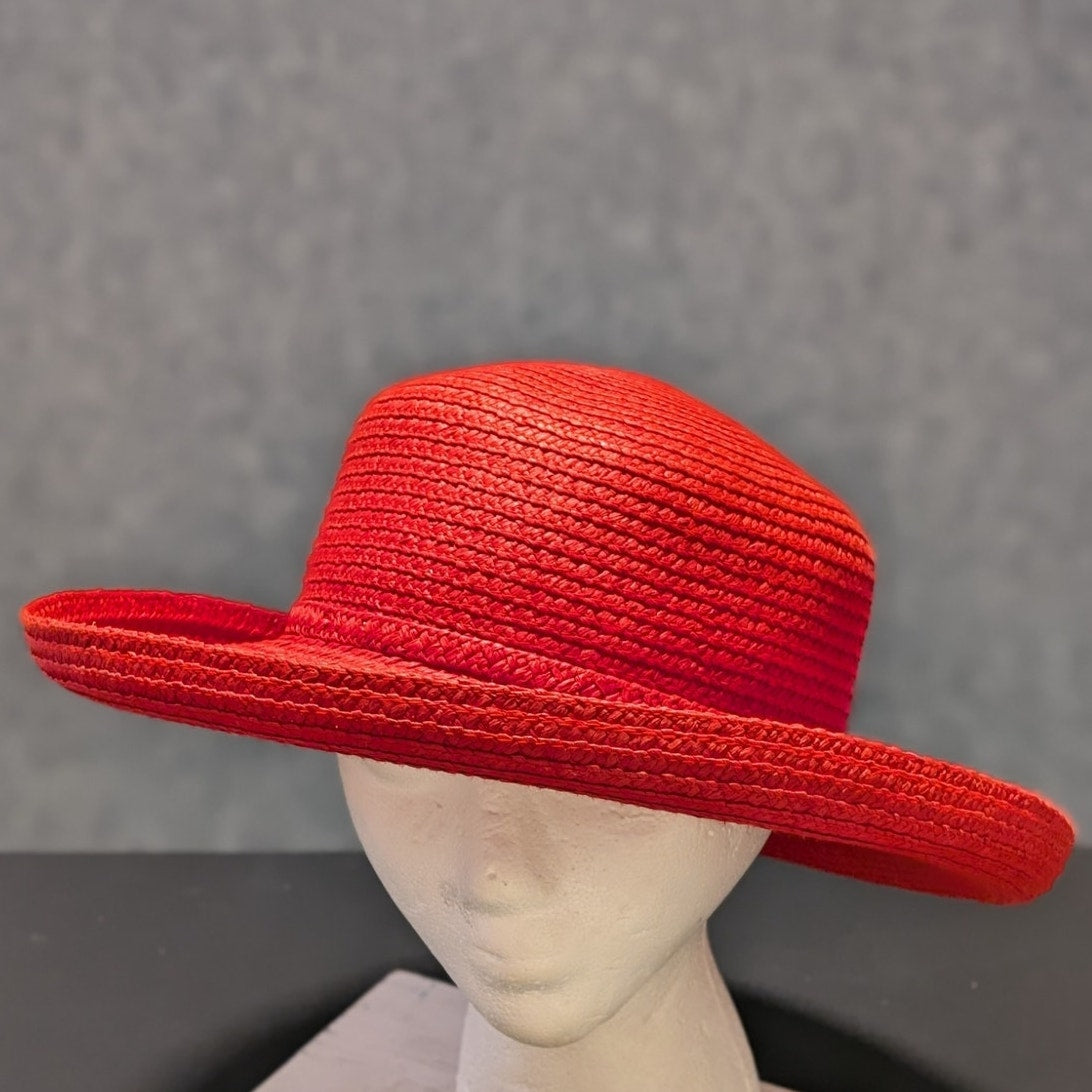 Betmar New York Vintage Red Paper Cotton Blend Logo Ribbon Flip Brim Sun Hat