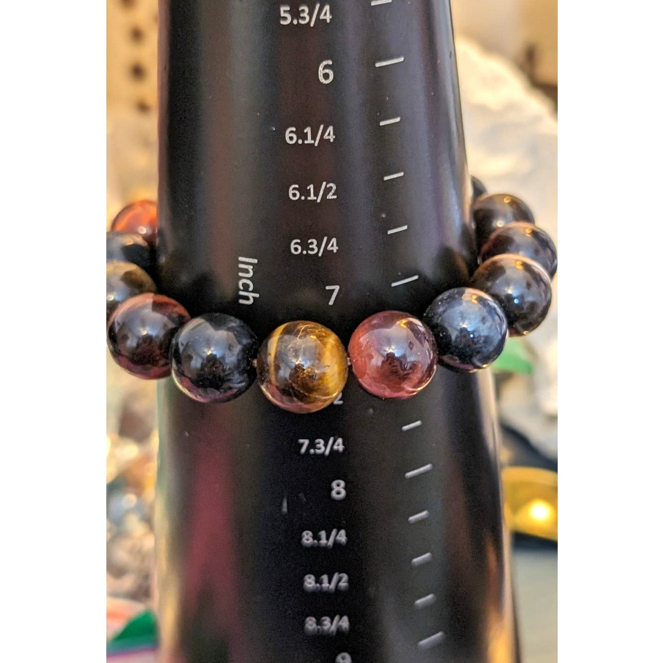 14mm Blue, Red and Gold Yellow Tiger Eye Crystal Beads Stretchable Bracelet