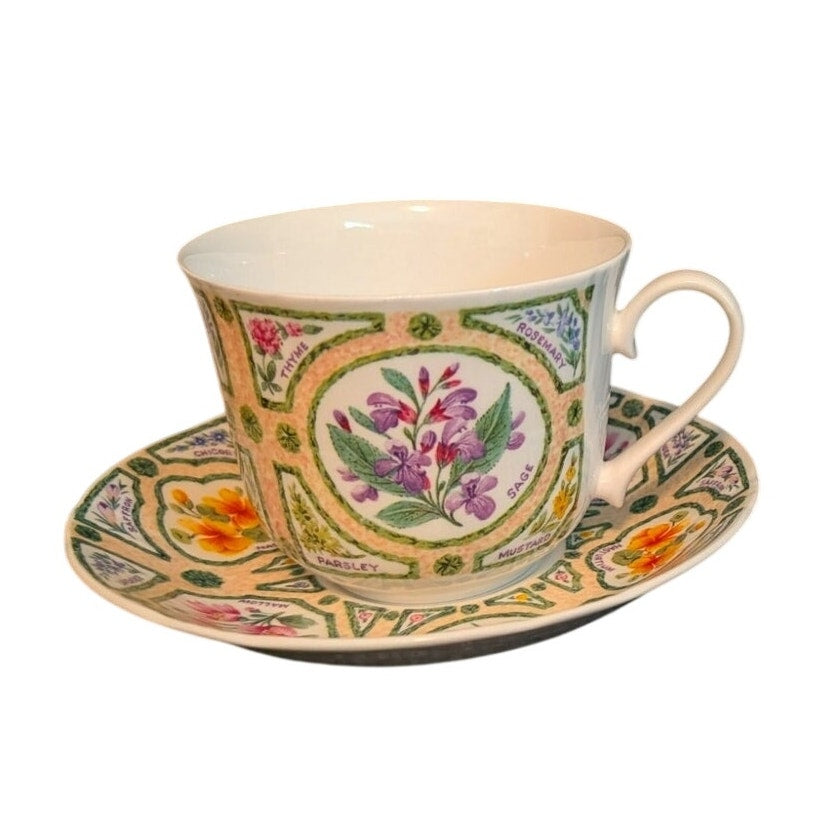 Vtg 1997 Roy Kirkham Bone China English The Herb Garden 14 oz Cup & Saucer