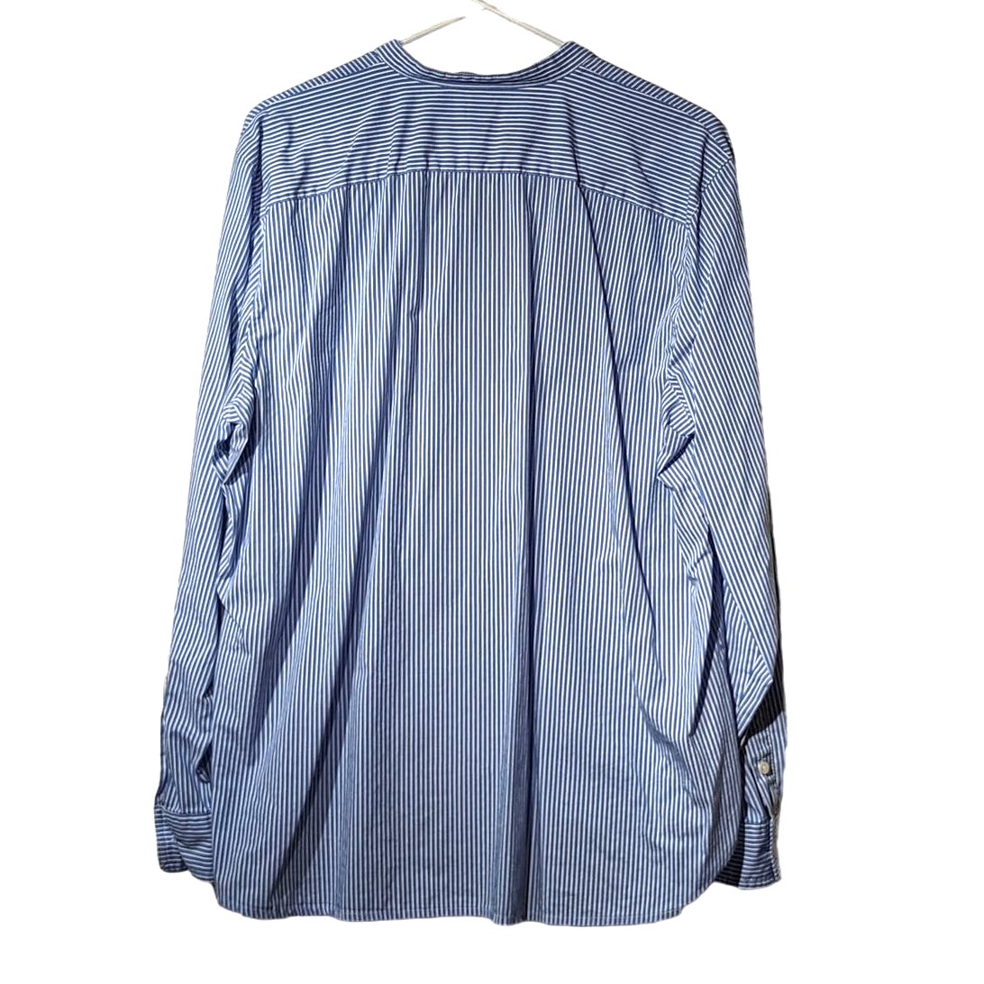 CHAPS Denim Blue Striped Embroidered Placket V-Neck Tunic Top Womens Sz XL