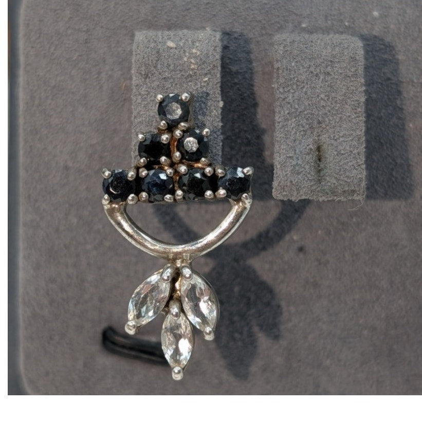 Single 'Orchid' 925 Sterling Silver Lab Created Sapphire White Spinel Earring