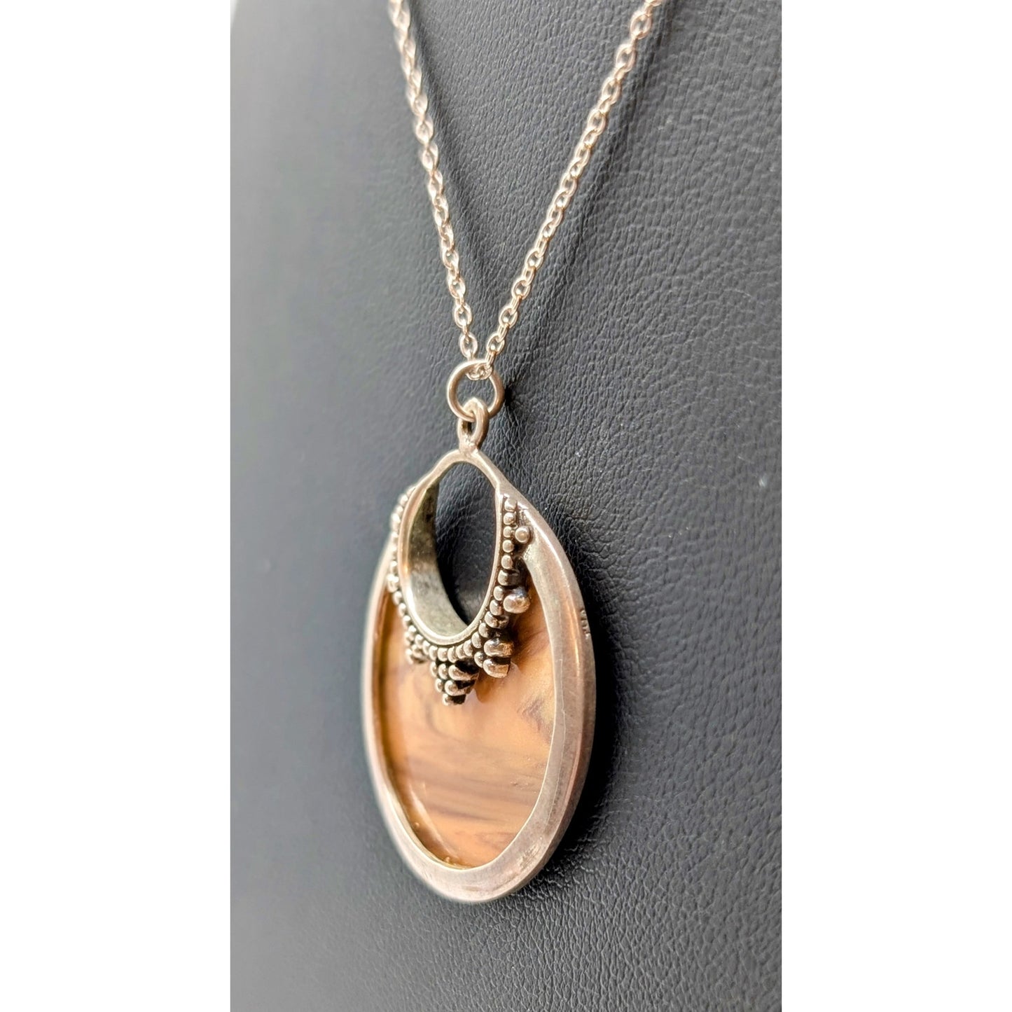 925 Sterling Silver Wood Grain Bali Disk Pendant 18" Necklace