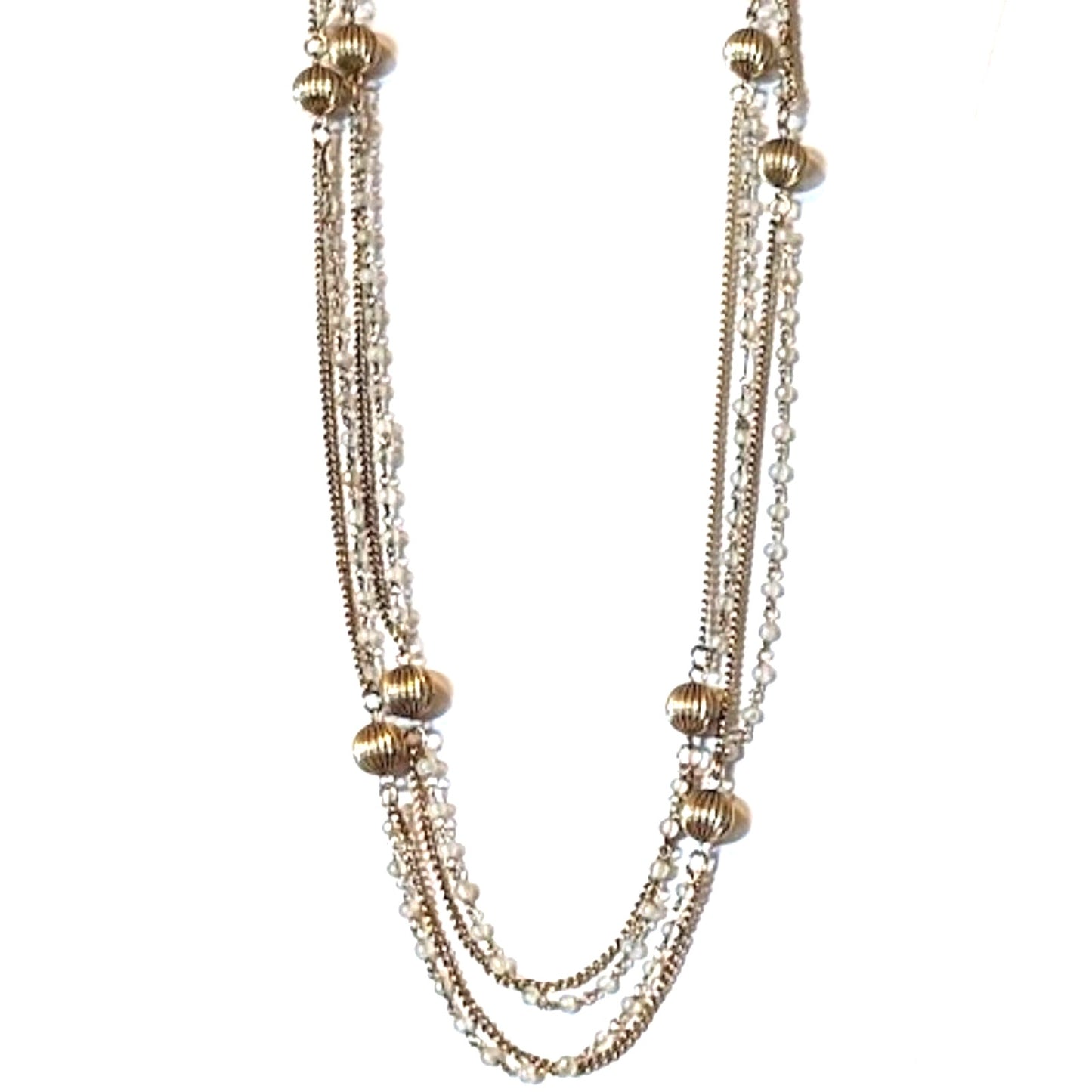 Vintage Gold Tone Two Strand Beaded 56" Long Chain Necklace