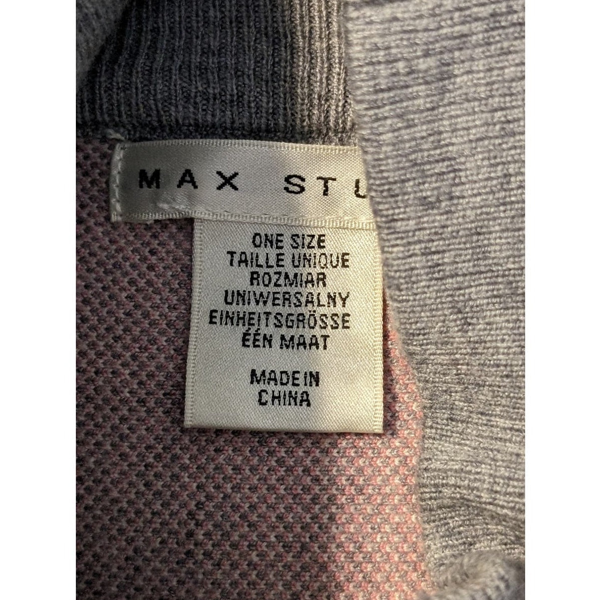 Max Studio Gray Pink Plaid Mock Turtleneck Pullover Knit Womens One Size Poncho