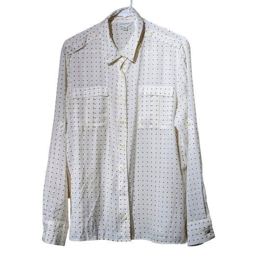 Banana Republic Cream Dot 2 Chest Pocket Epaulet Button Up Blouse Womens Sz XL