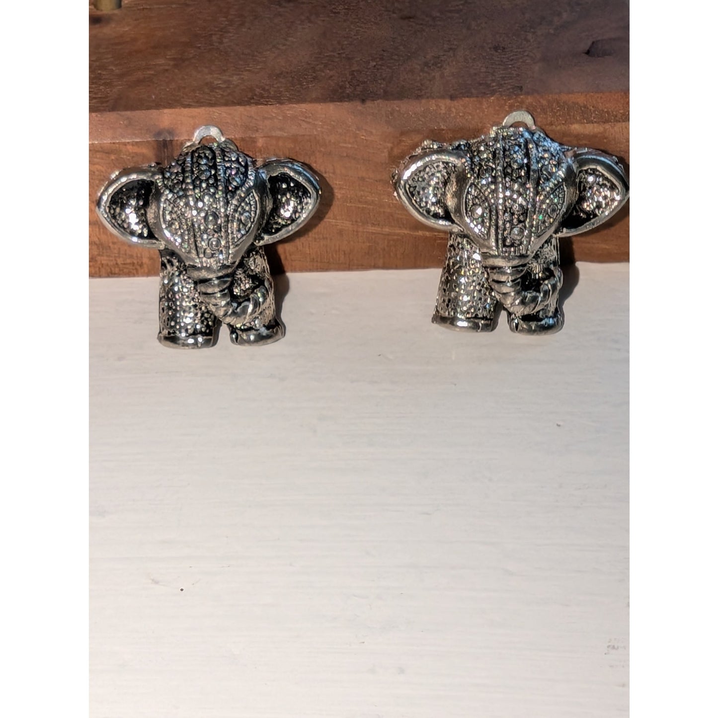 Vintage Clip On Silver Tone Elephant Earrings