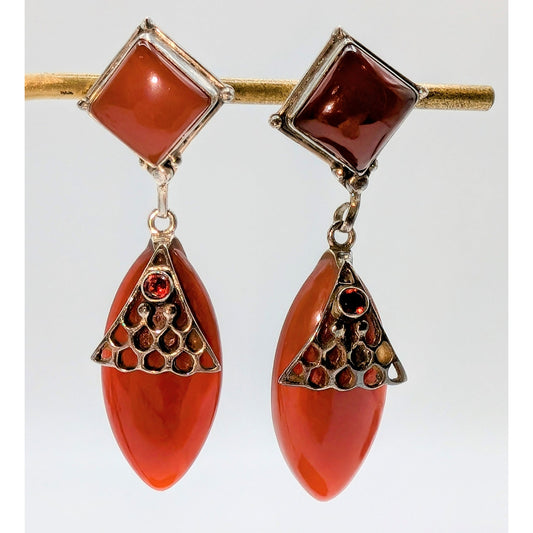 VTG Marquis & Square Cut Carnelian & Garnet 925 Sterling Silver Dangle Earrings