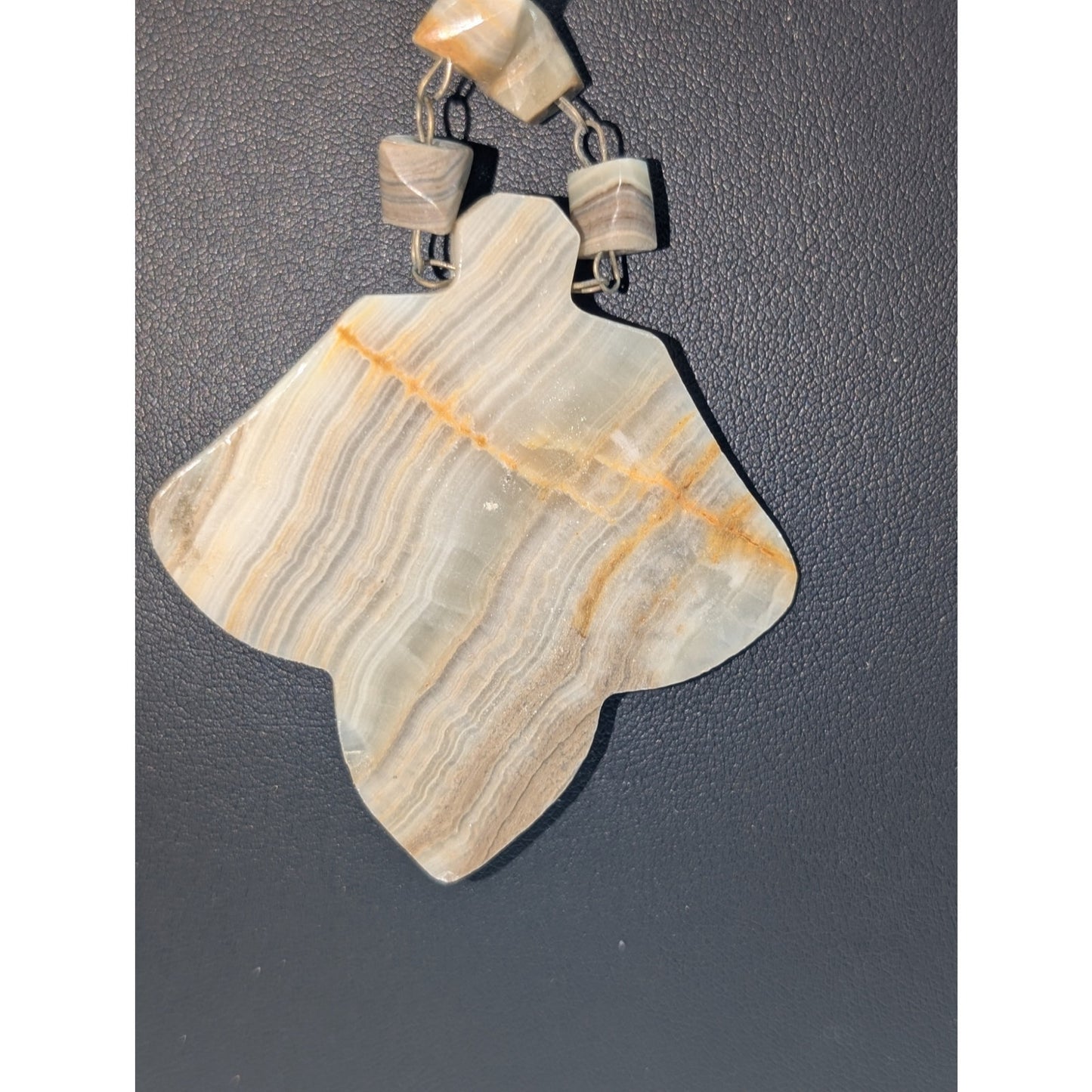 Vintage Mexican Carved Onyx Aztec Mayan Pendant Stone Over the Head 26" Necklace