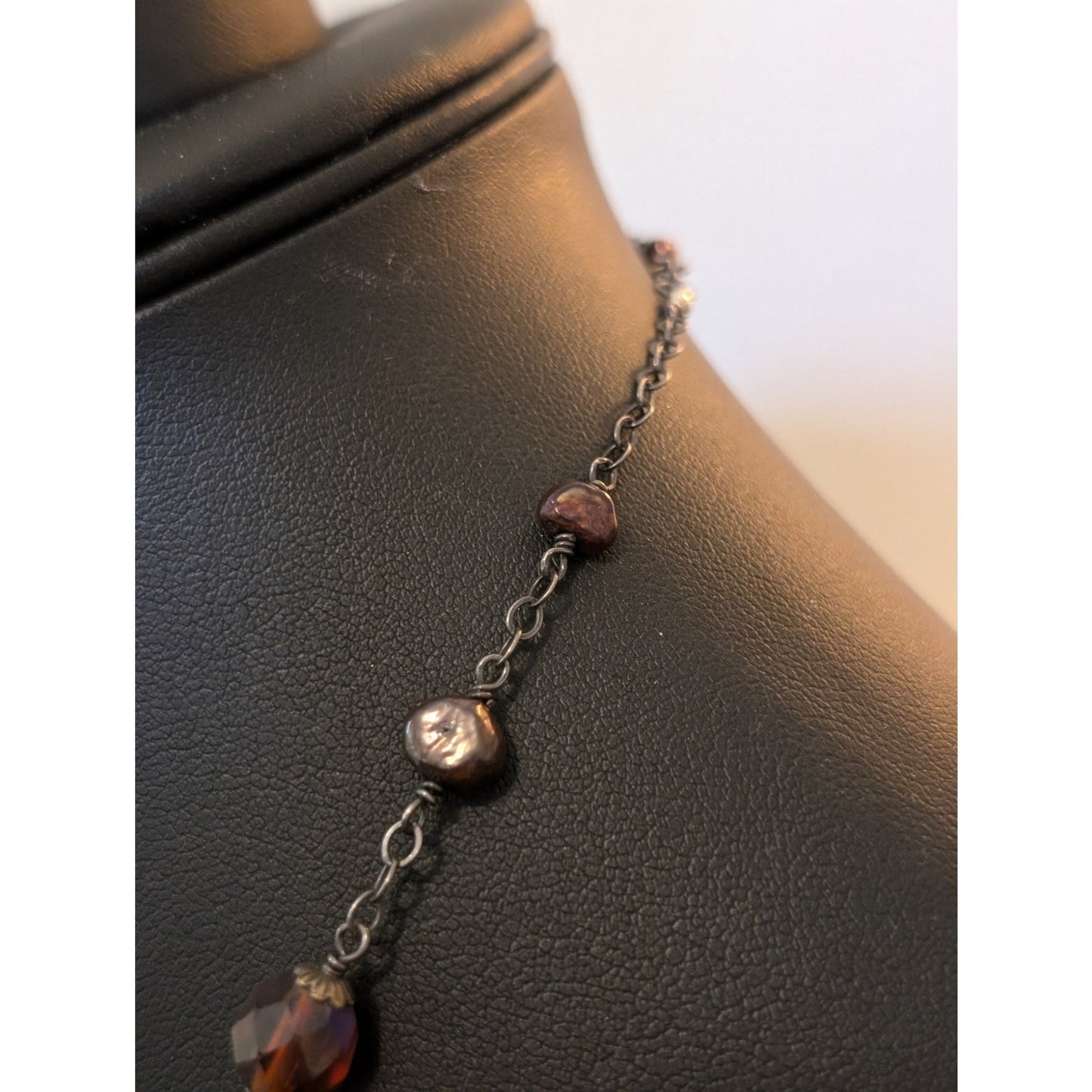 Vintage 925 Sterling Red/Brown AB Crystal Copper Pearl Bead 16"-18" Choker