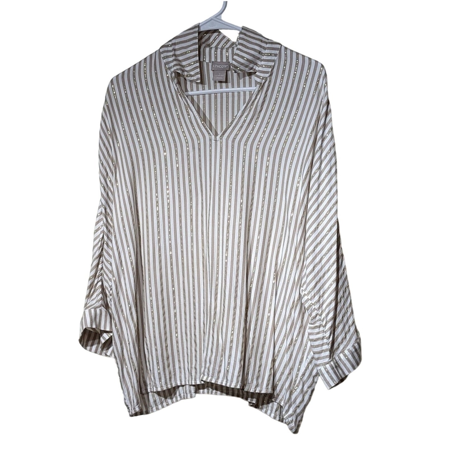 Chico's Lurex Gold Metallic Striped Pullover Top Chico's Size 1 (US 8-10 M)