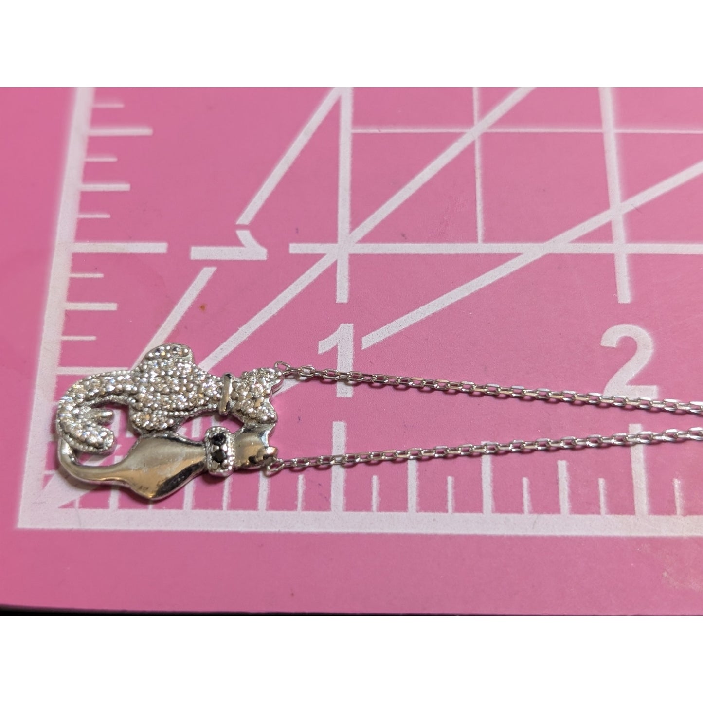 Dainty Twin Cats 925 Sterling Silver Crystal Pendant Chain 16"-18" Necklace