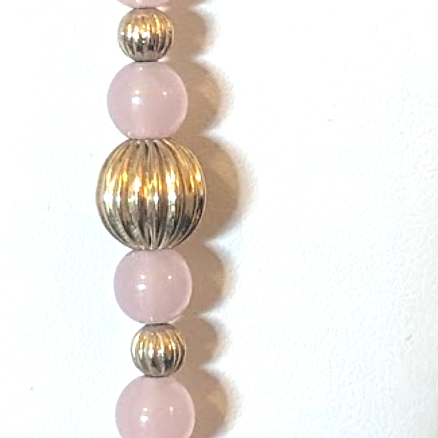 Vintage Pale Pink Acrylic & Gold Etched Bead Necklace with Acrylic Barrel Clasp