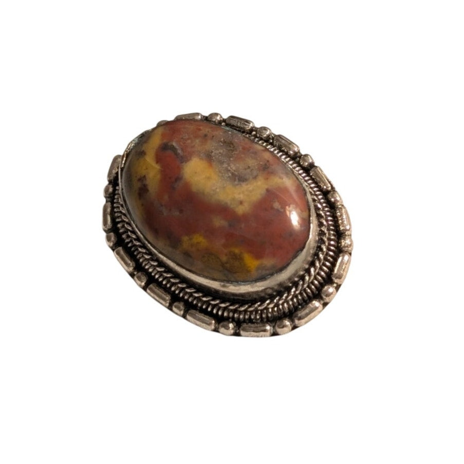 Vintage Large Chunky Bezel Set Jasper Stone Silver Tone Clip On Earrings