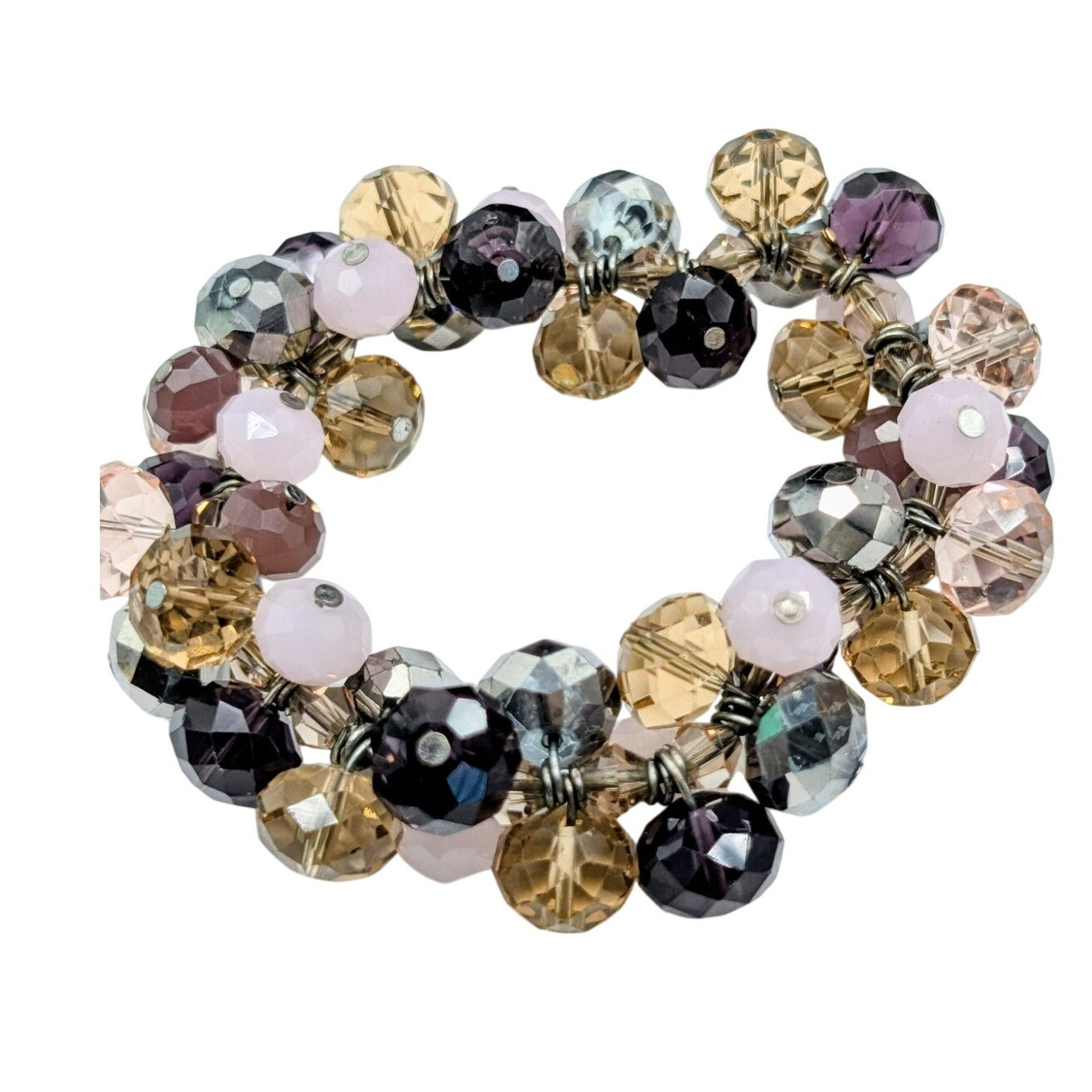 Purple Lavender Peach Smoky Gray Glass Cha Cha Wire Stretch Bracelet