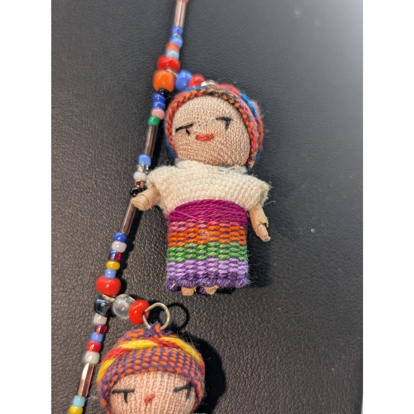 Handcrafted Guatemalan Worry Doll Seed Glass Bead 24.5" Necklace