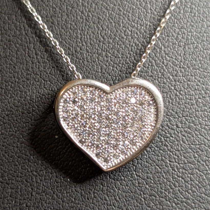 925 Sterling Silver Pave CZ Floating Heart Pendant 18" Necklace