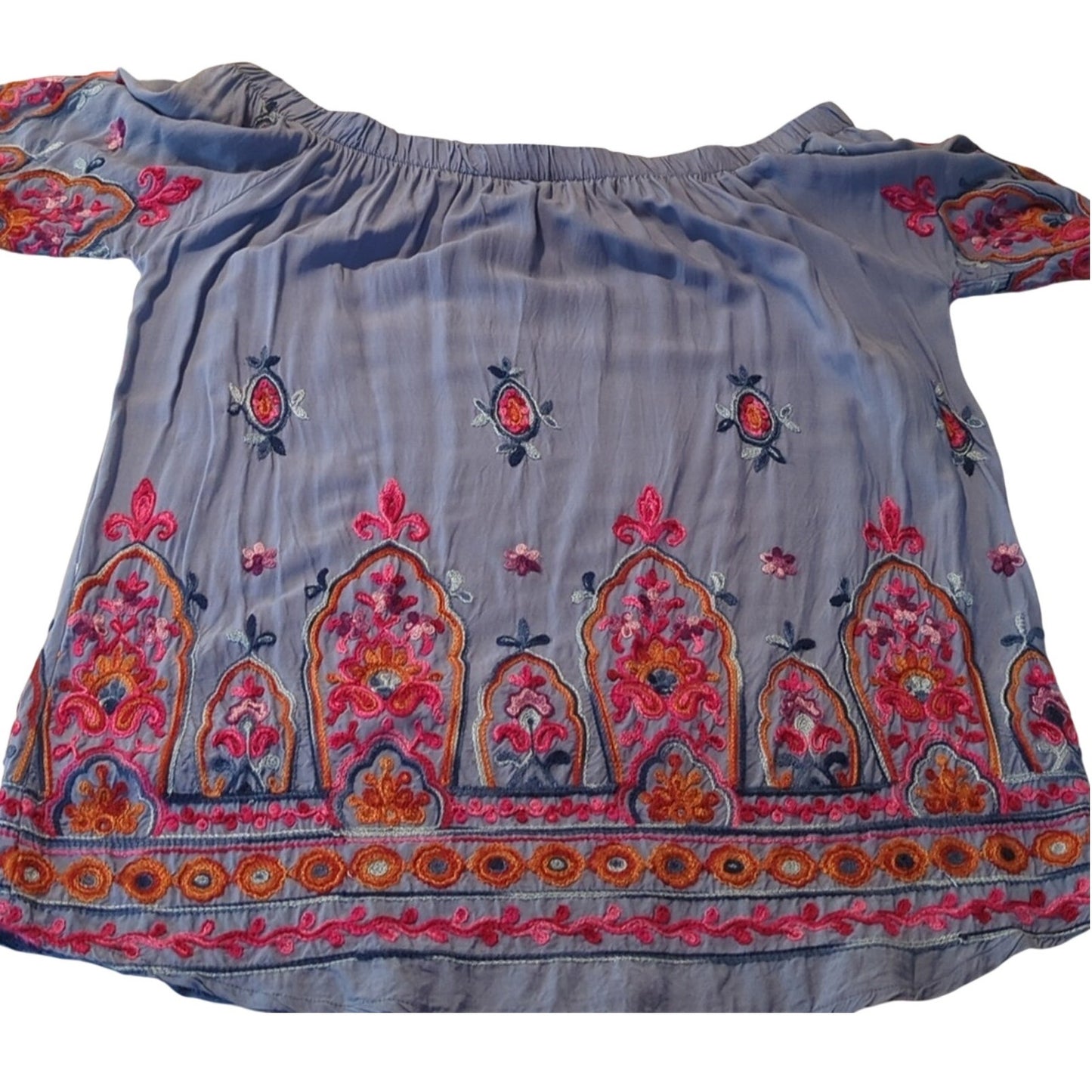Adeline All Over Embroidered Off the Shoulder Boho Peasant Blouse Women's Size S