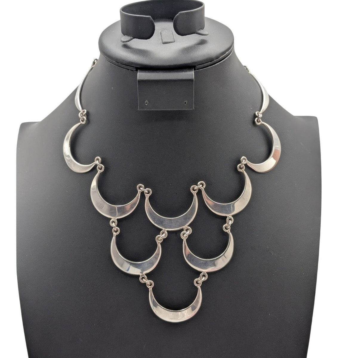 TAXCO Mexico TL-52 Sterling Chandelier Curved Link Bib Necklace LLM 62.97g