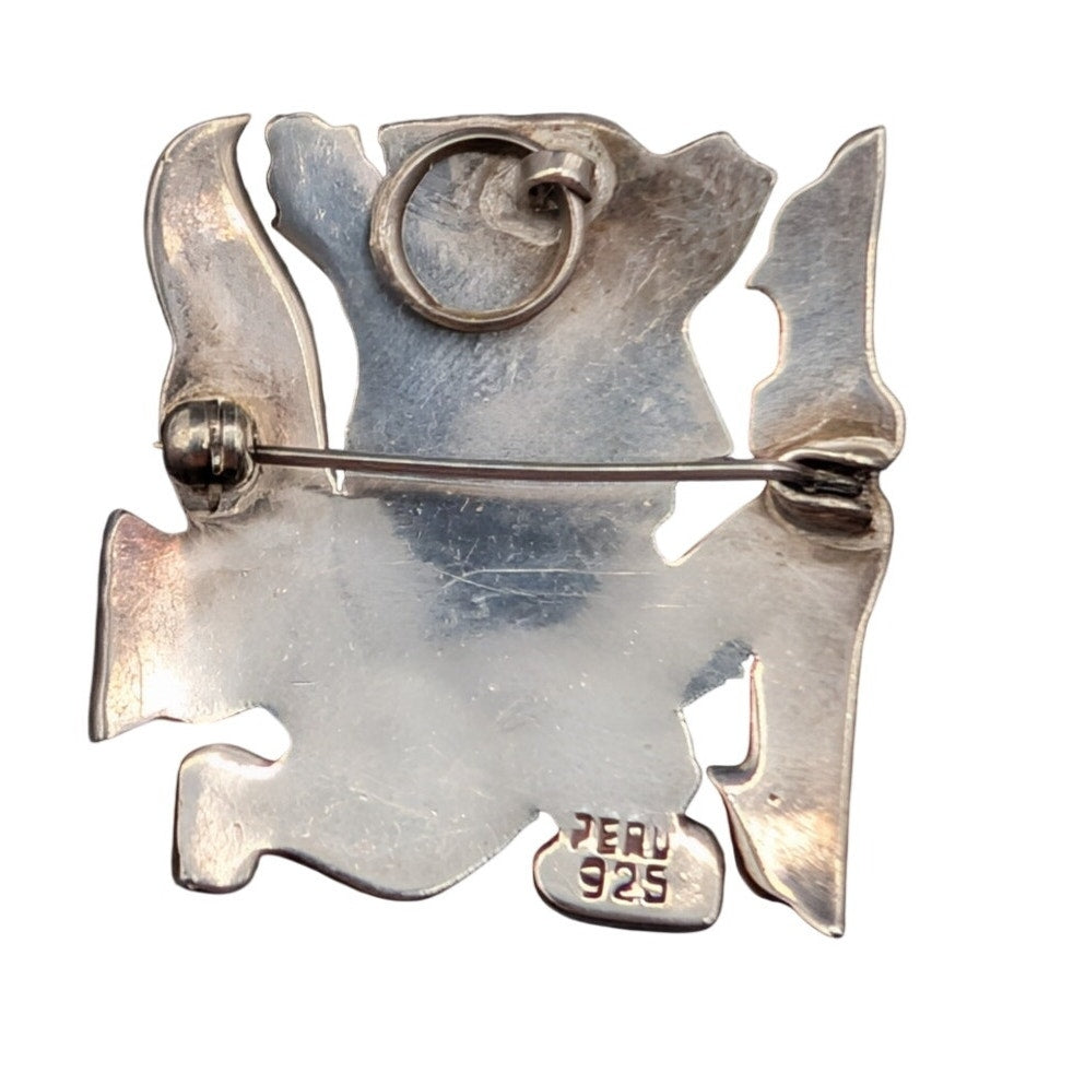 Vintage Made in Peru 925 Sterling Silver Inca Warrior King Pendant Brooch 12.1g