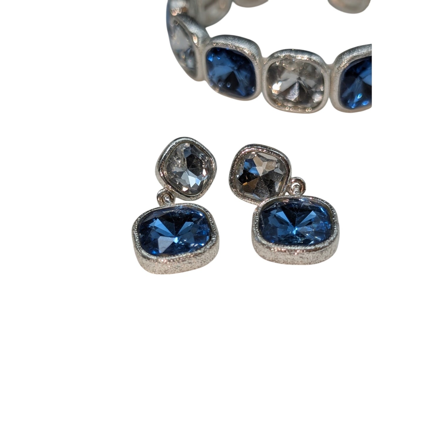 Vintage Crown Trifari Necklace Bracelet Pierced Earrings Glass Stone Jewelry Set