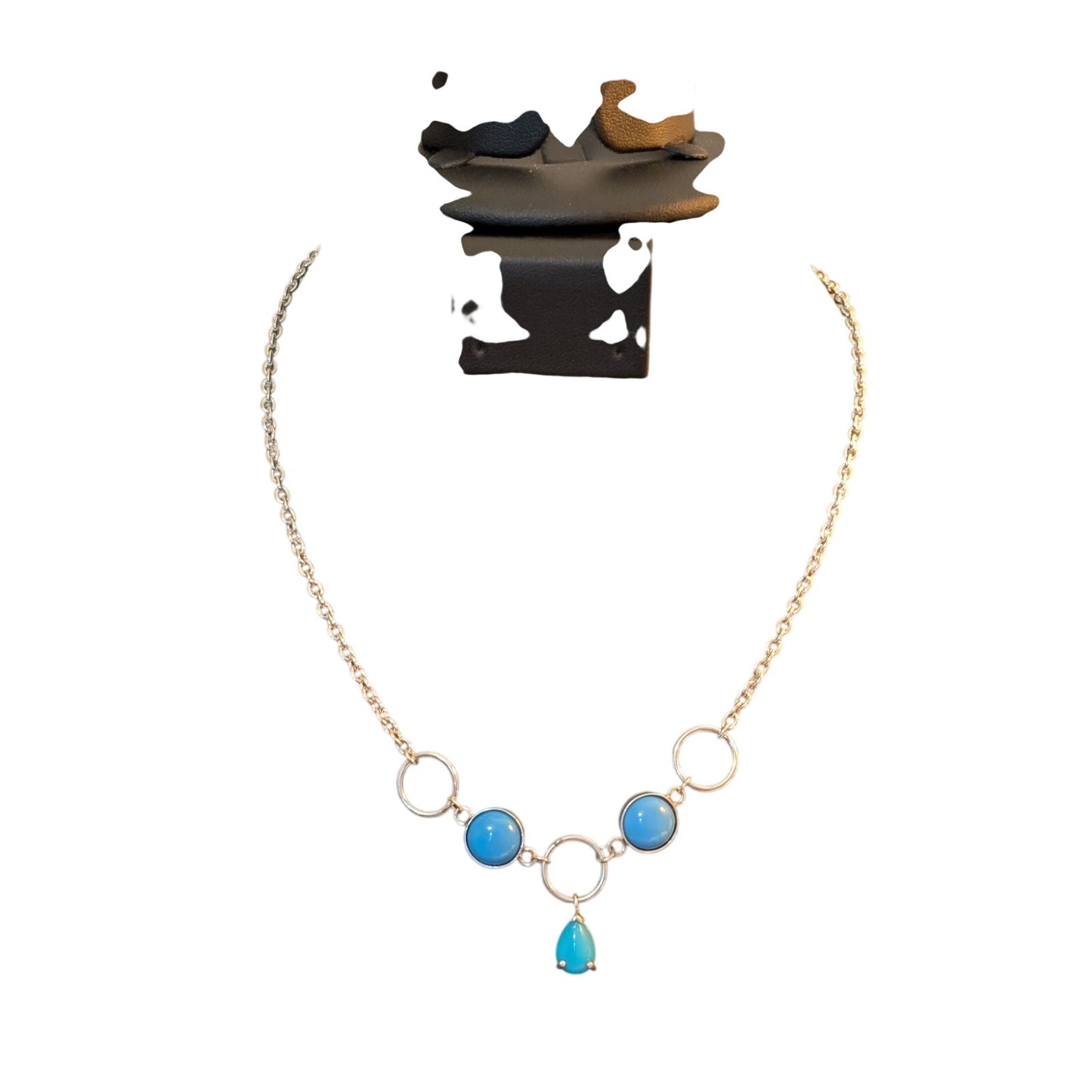 925 Sterling Silver Three Bezel & Prong Set Blue Beaded Y Teardrop 17" Necklace