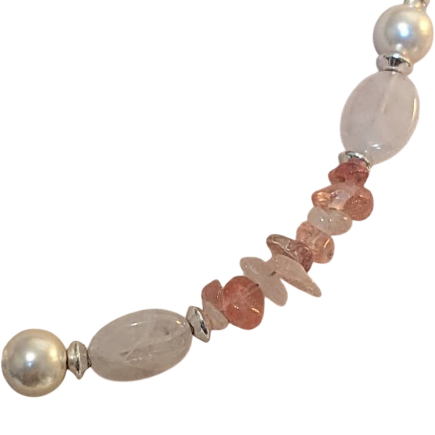 Chaps NWOT Pink Quartz Faux Pearl Silver Tone Beaded Necklace