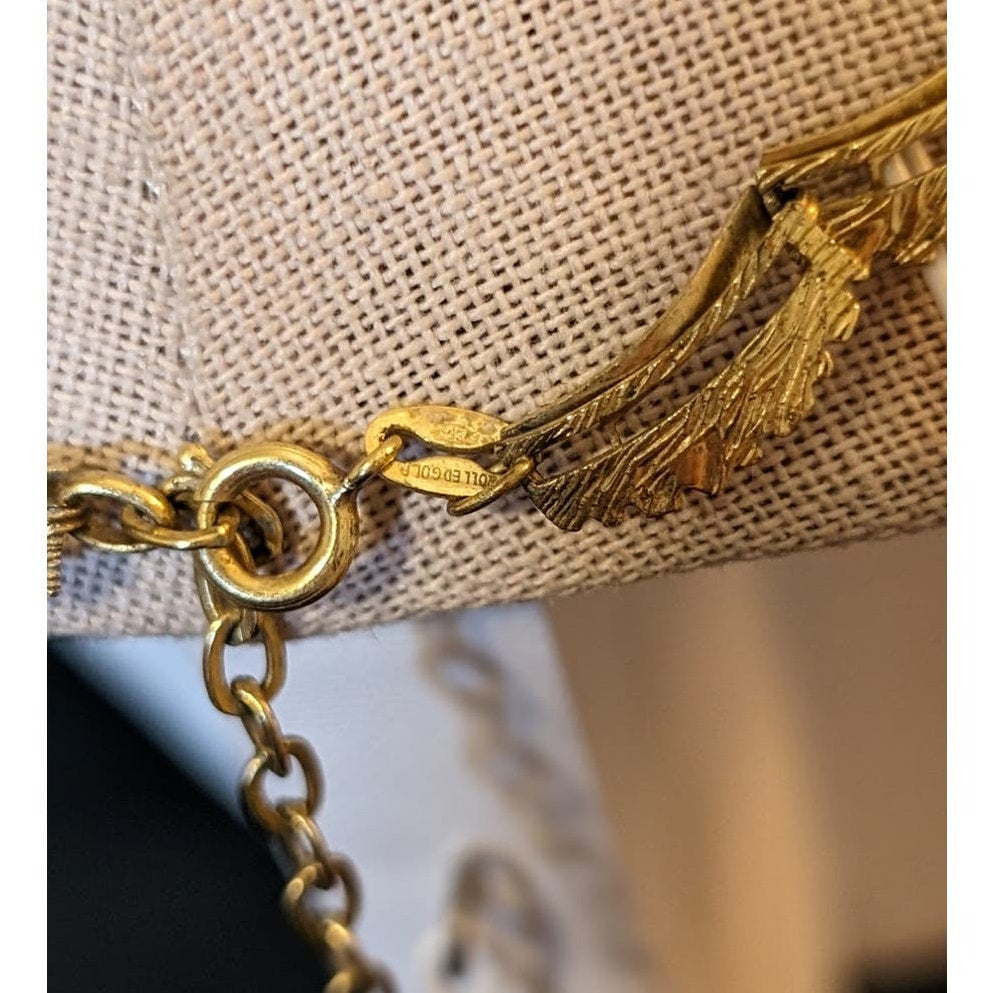 Vintage 1950s Made in Germany Rolled Gold Leaf Design Open Link Chain Necklace
