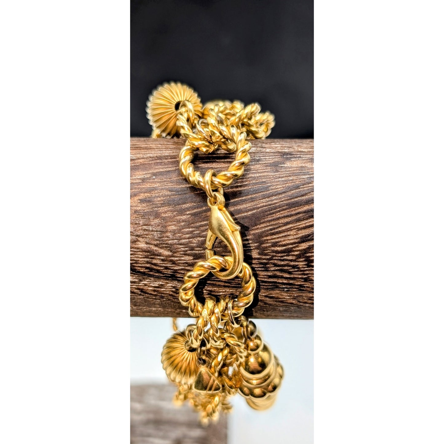 Vintage Liz Claiborne Triple Strand Gold Tone Chain & Beaded Bracelet