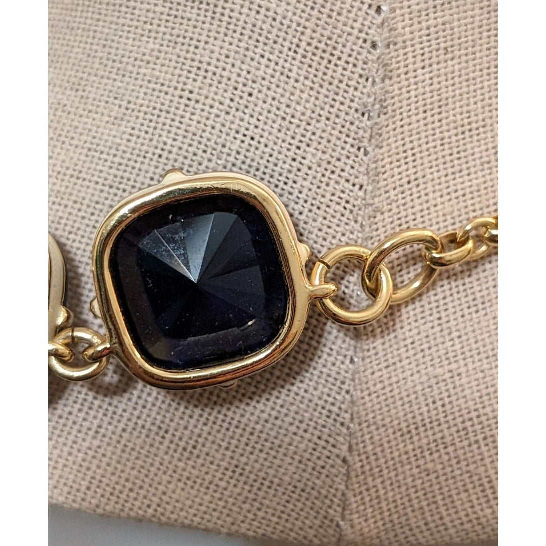 J. Crew Cobalt Crystal Cream Enamel Square Link Necklace NWOT