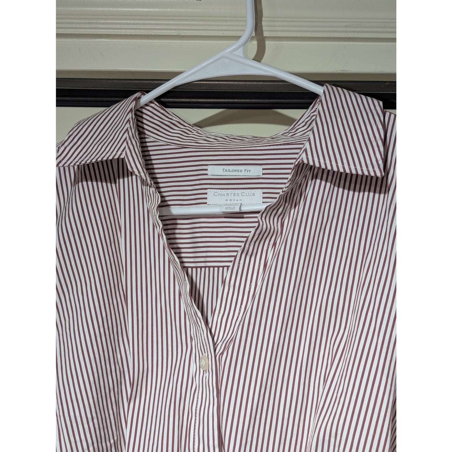 Charter Club Burgundy Stripe Tailored Fit Cotton Blend Button Up Shirt  Sz 20W