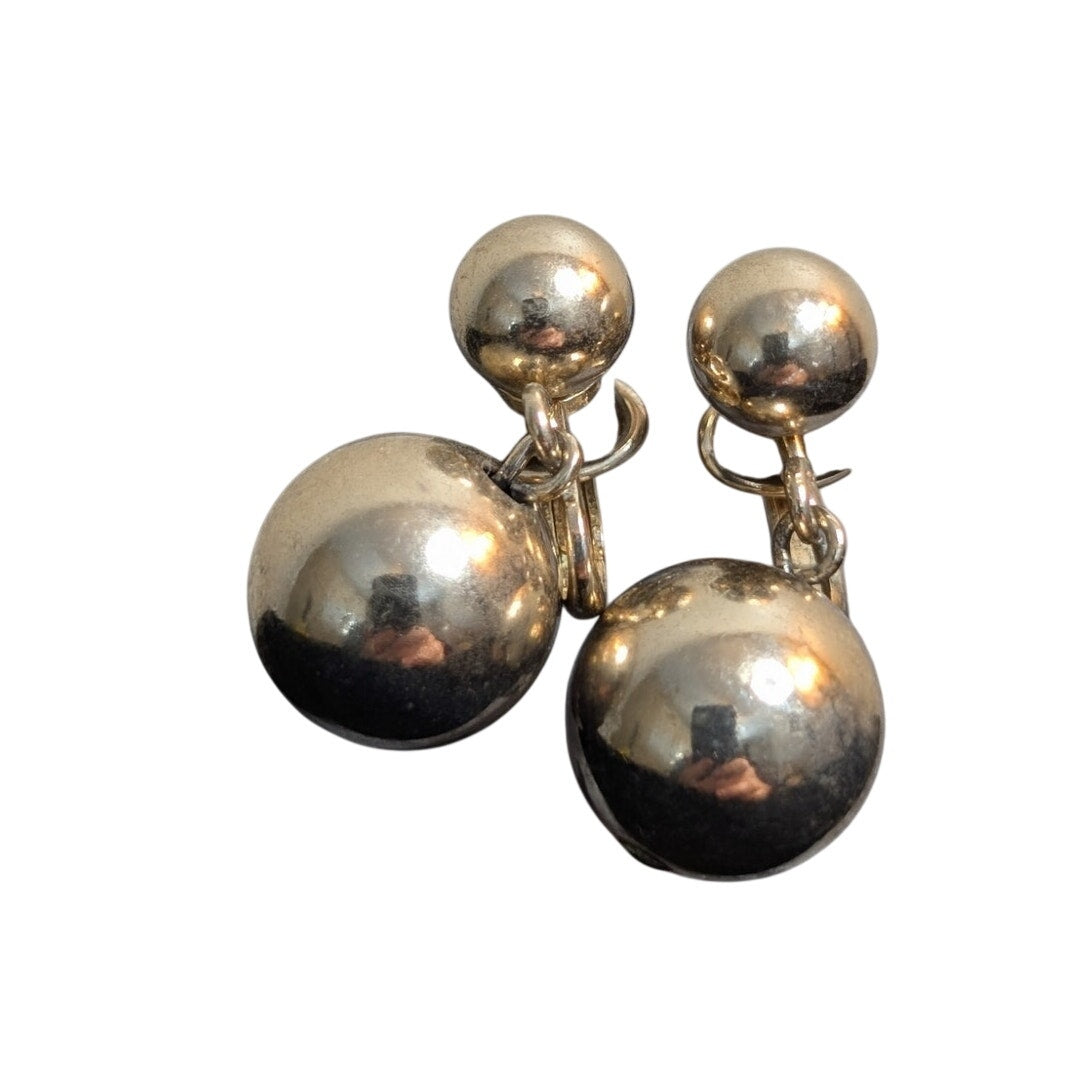 Vintage Bergere Soft Gold Tone Clip On Ball Dangle Earrings