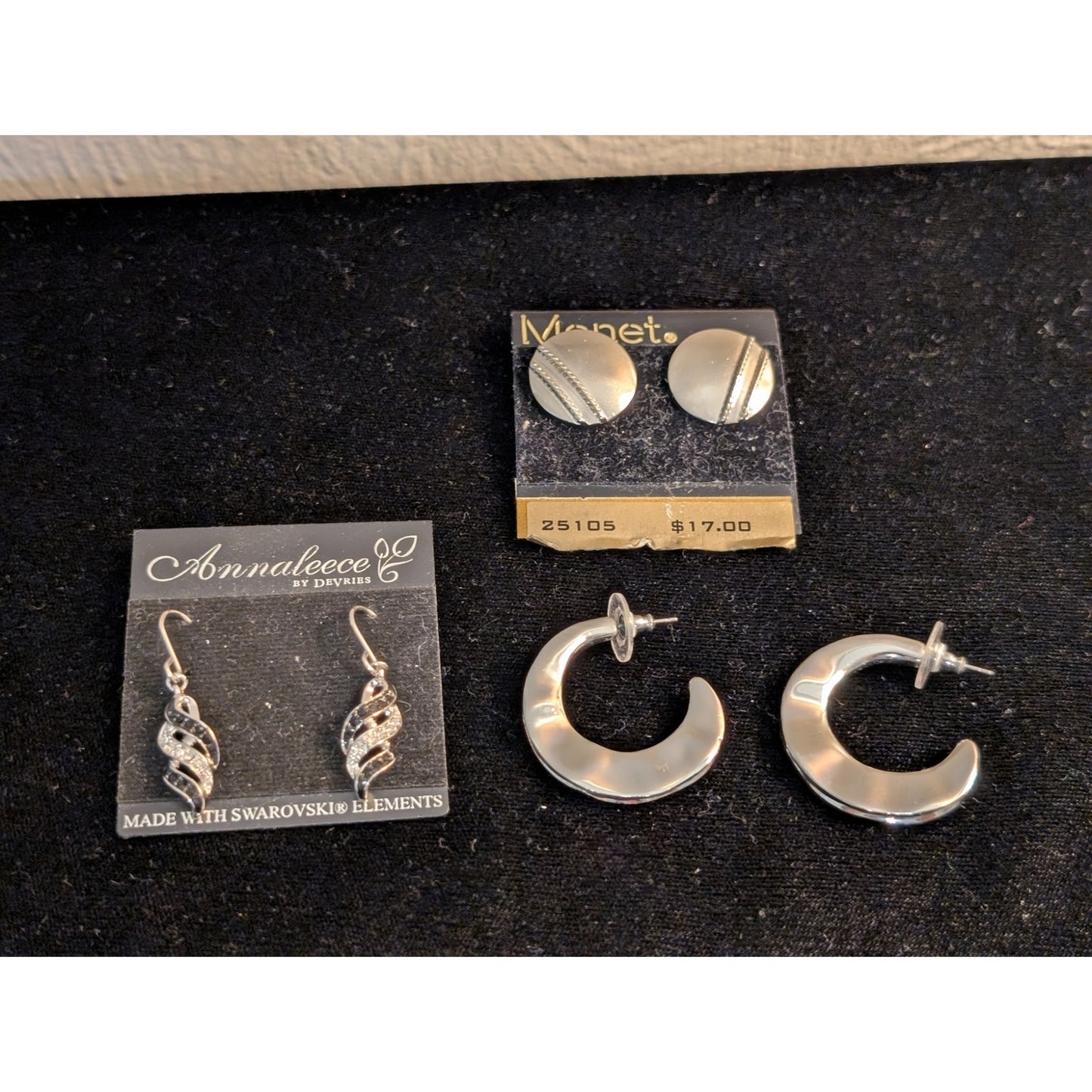 Lot of Three Pair Silver Tone Pierced Earrings