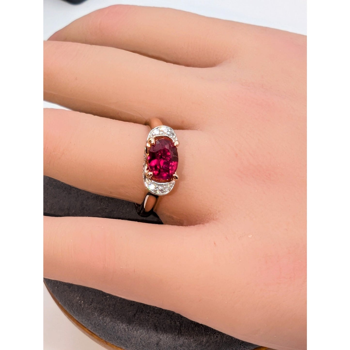 Eterno Rose Gold 925 Sterling Bella Luce Remy Cut Lab Ruby & White CZ Ring Sz 8