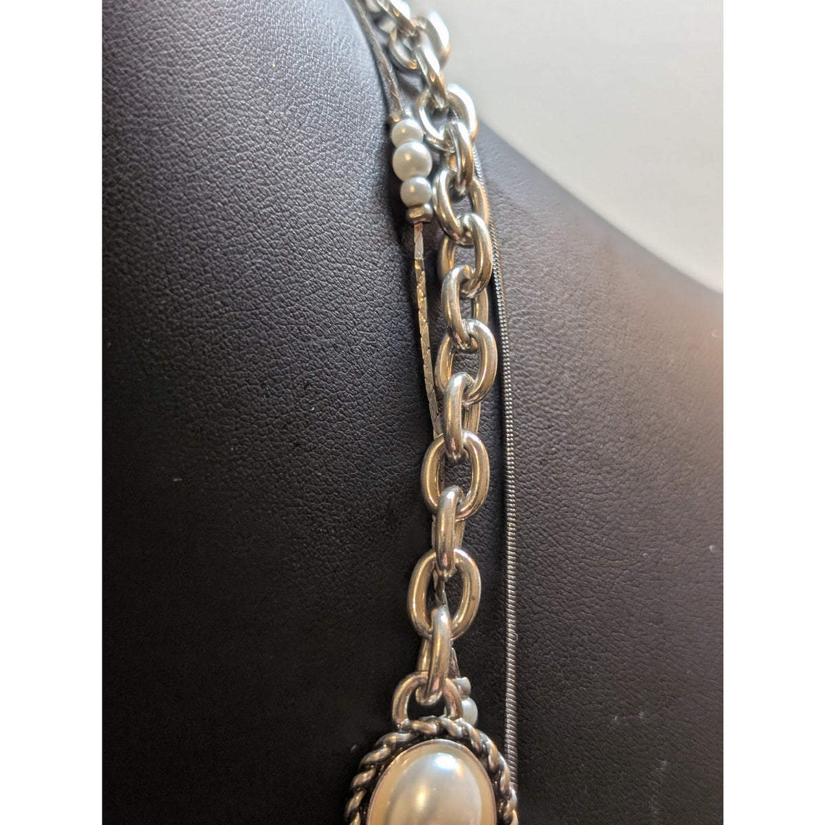 Lot of Three Layered Coordinating Pearl Crystal Bead Chain Necklaces