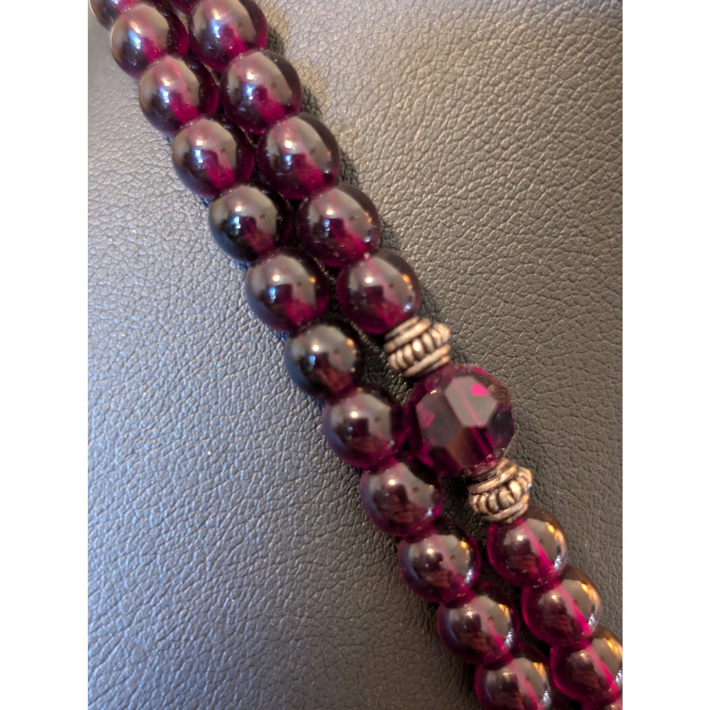 Boho Garnet Glass Bead Cranberry Pearl Sterling Leaf Tassel 63" Lariat Necklace