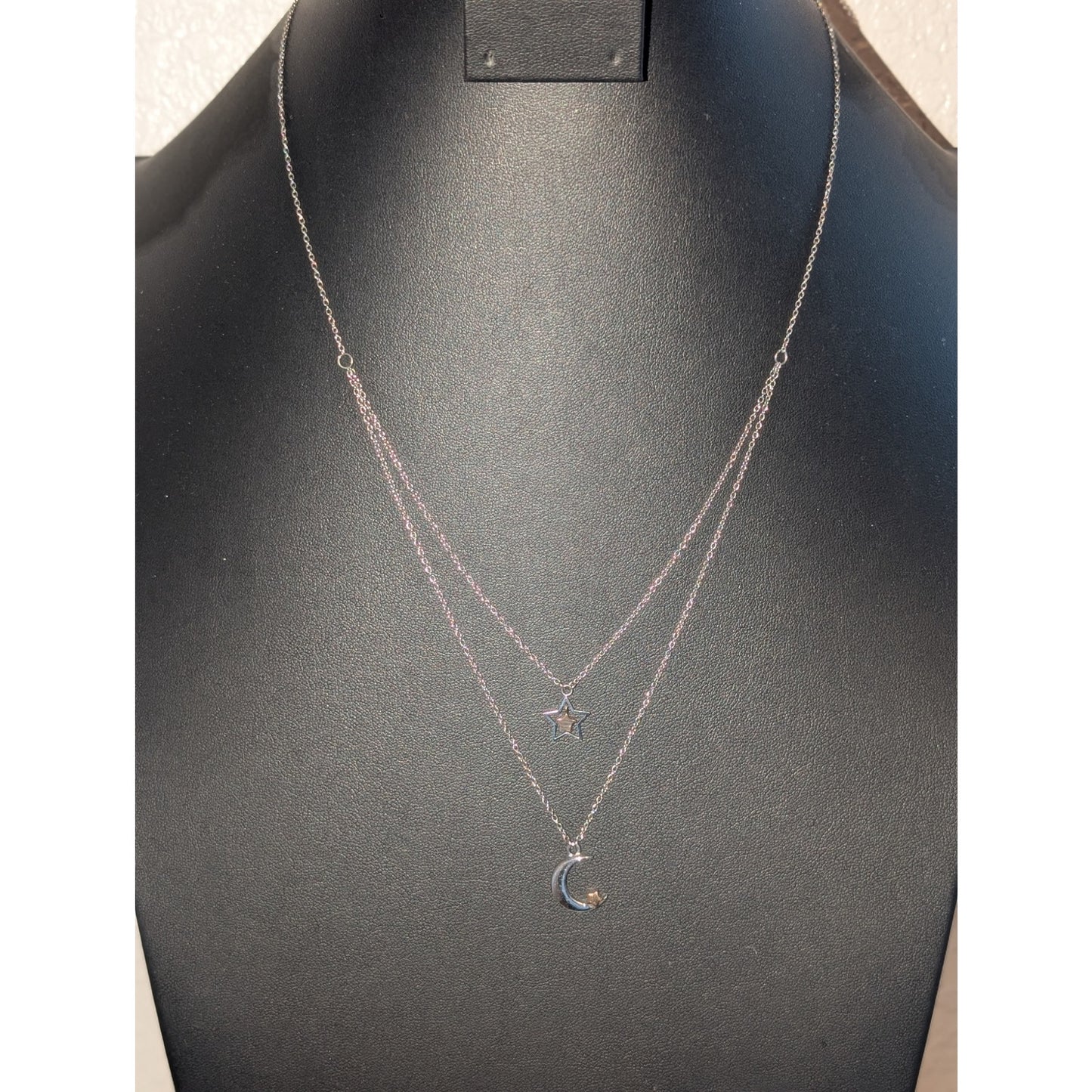JCM Stainless Steel Double Strand Stars & Moon Two Tone Pendants Chain Necklace